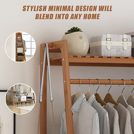 Portable Clothes Rack Coat Garment Stand Bamboo Rail Hanger Airer Closet.