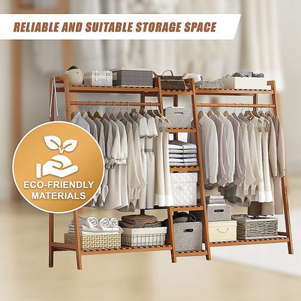 Portable Clothes Rack Coat Garment Stand Bamboo Rail Hanger Airer Closet.