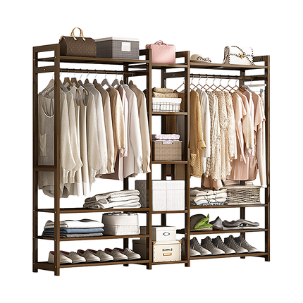 Portable Clothes Rack Coat Garment Stand Bamboo Rail Hanger Airer Closet.