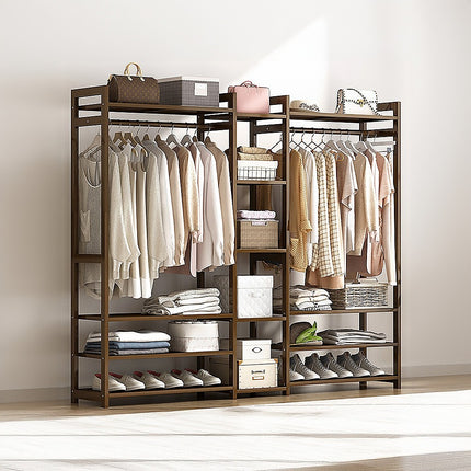 Portable Clothes Rack Coat Garment Stand Bamboo Rail Hanger Airer Closet.