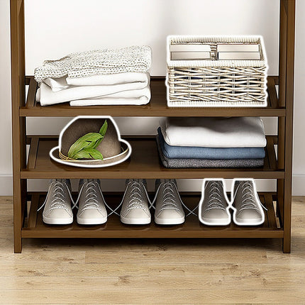 Portable Clothes Rack Coat Garment Stand Bamboo Rail Hanger Airer Closet.
