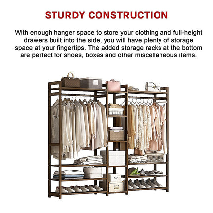 Portable Clothes Rack Coat Garment Stand Bamboo Rail Hanger Airer Closet.