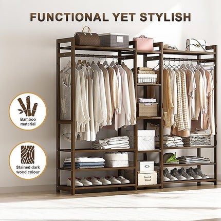 Portable Clothes Rack Coat Garment Stand Bamboo Rail Hanger Airer Closet.