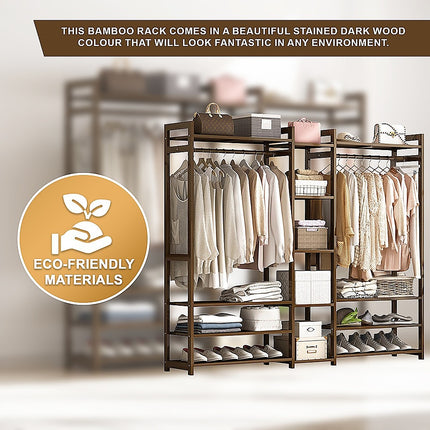 Portable Clothes Rack Coat Garment Stand Bamboo Rail Hanger Airer Closet.
