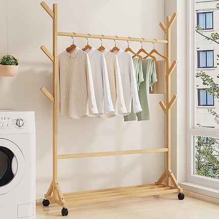 Portable Clothes Rack Coat Garment Stand Bamboo Rail Hanger Airer Closet.