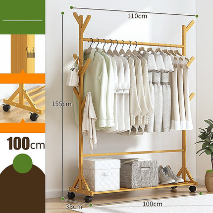 Portable Clothes Rack Coat Garment Stand Bamboo Rail Hanger Airer Closet.