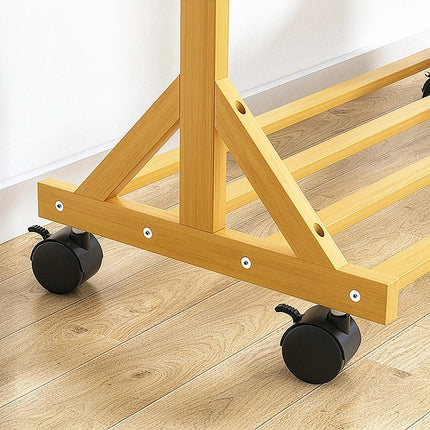 Portable Clothes Rack Coat Garment Stand Bamboo Rail Hanger Airer Closet.