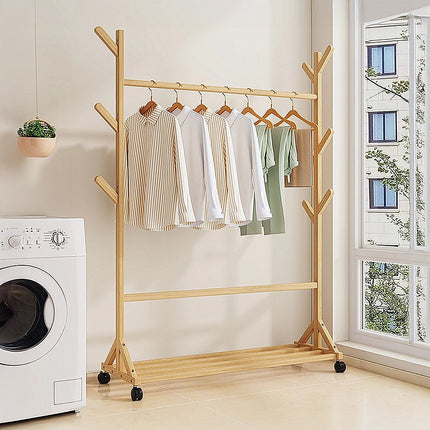 Portable Clothes Rack Coat Garment Stand Bamboo Rail Hanger Airer Closet.