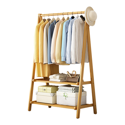 Portable Clothes Rack Coat Garment Stand Bamboo Rail Hanger Airer Closet.