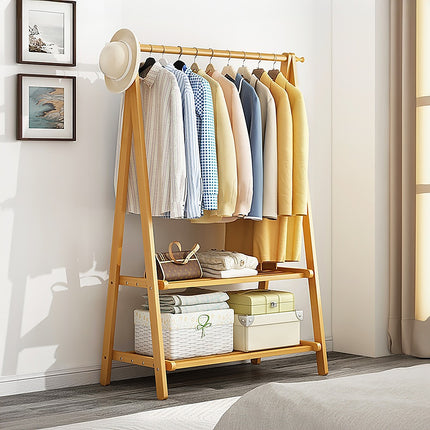 Portable Clothes Rack Coat Garment Stand Bamboo Rail Hanger Airer Closet.