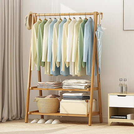 Portable Clothes Rack Coat Garment Stand Bamboo Rail Hanger Airer Closet.