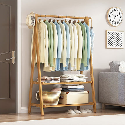 Portable Clothes Rack Coat Garment Stand Bamboo Rail Hanger Airer Closet.