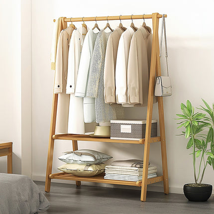 Portable Clothes Rack Coat Garment Stand Bamboo Rail Hanger Airer Closet.