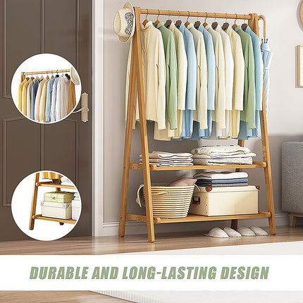 Portable Clothes Rack Coat Garment Stand Bamboo Rail Hanger Airer Closet.