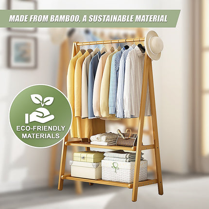 Portable Clothes Rack Coat Garment Stand Bamboo Rail Hanger Airer Closet.