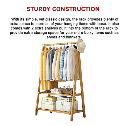 Portable Clothes Rack Coat Garment Stand Bamboo Rail Hanger Airer Closet.