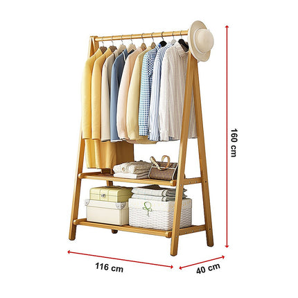 Portable Clothes Rack Coat Garment Stand Bamboo Rail Hanger Airer Closet.