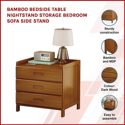 Bamboo Bedside Table Nightstand Storage Bedroom Sofa Side Stand.