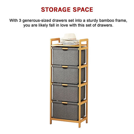 Bamboo Shelf with Storage Hamper – Wooden Organiser with 4 Laundry Bags.