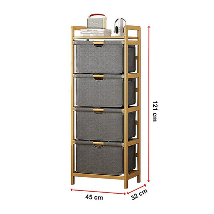 Bamboo Shelf with Storage Hamper – Wooden Organiser with 4 Laundry Bags.
