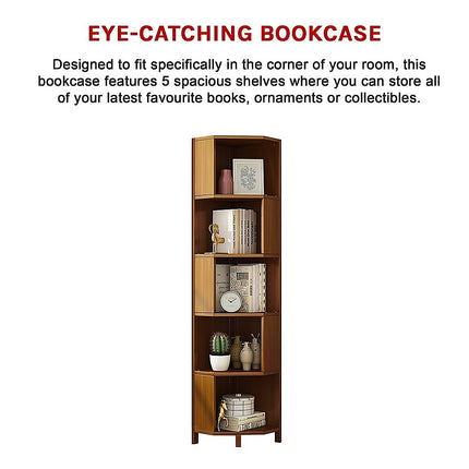 5-Shelf Corner Bookcase Industrial Bookshelf Display Storage Stand.