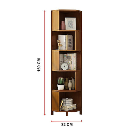 5-Shelf Corner Bookcase Industrial Bookshelf Display Storage Stand.