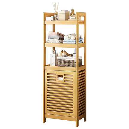 Bamboo 2-in-1 Laundry Hamper Side Table with 2 Shelves and Clothes Basket.