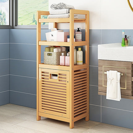 Bamboo 2-in-1 Laundry Hamper Side Table with 2 Shelves and Clothes Basket.