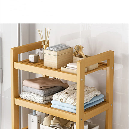 Bamboo 2-in-1 Laundry Hamper Side Table with 2 Shelves and Clothes Basket.
