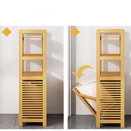 Bamboo 2-in-1 Laundry Hamper Side Table with 2 Shelves and Clothes Basket.