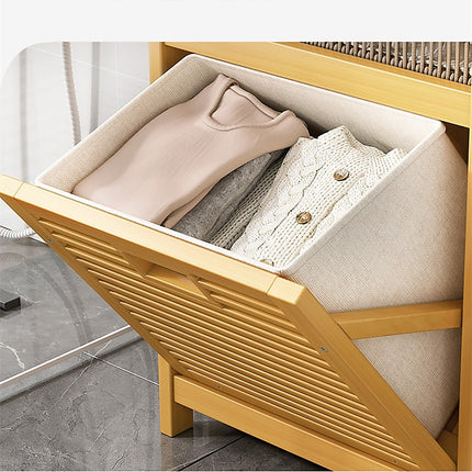 Bamboo 2-in-1 Laundry Hamper Side Table with 2 Shelves and Clothes Basket.