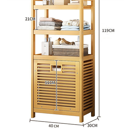 Bamboo 2-in-1 Laundry Hamper Side Table with 2 Shelves and Clothes Basket.