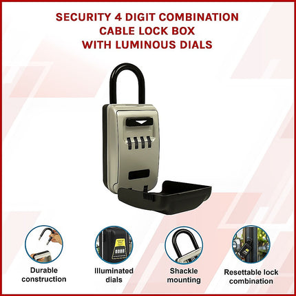 Security 4 Digit Combination Cable Lock Box With Luminous Dials.