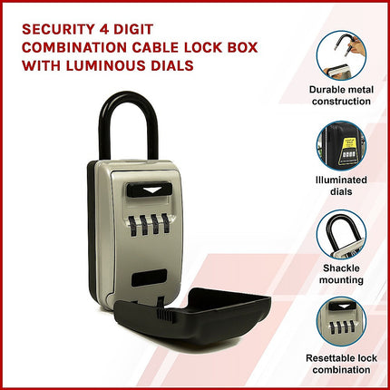 Security 4 Digit Combination Cable Lock Box With Luminous Dials.