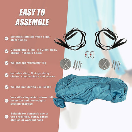 5x2.8m Yoga Pilates Aerial Silk Kit Swing Anti-Gravity Hammock.