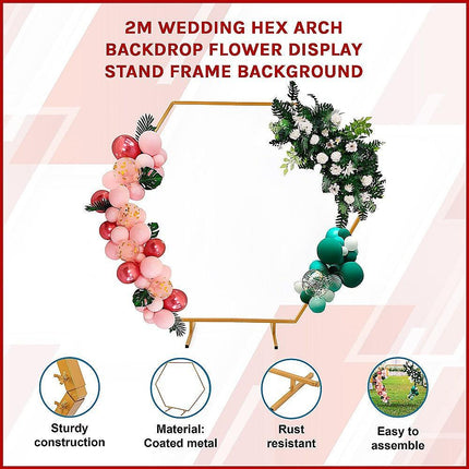 2M Wedding Hex Arch Backdrop Flower Display Stand Frame Background.