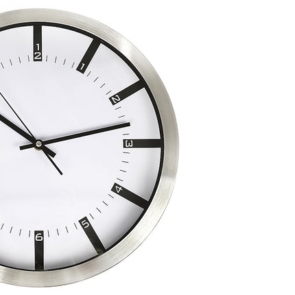 Modern Wall Clock Silent Non-Ticking Quartz Battery Operated Stainless Steel.