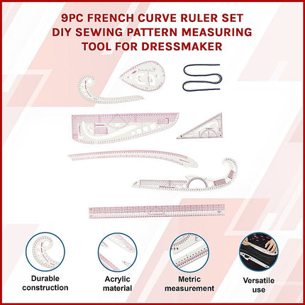 9pc French Curve Ruler Set DIY Sewing Pattern Measuring Tool for Dressmaker.