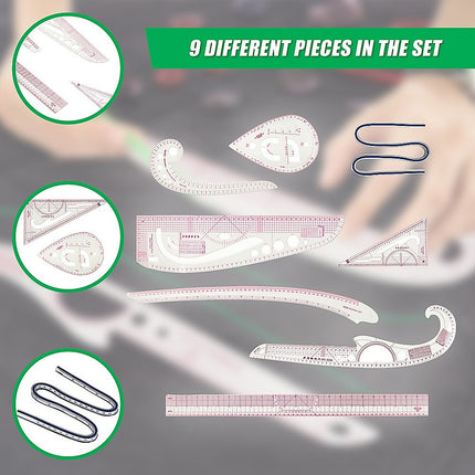 9pc French Curve Ruler Set DIY Sewing Pattern Measuring Tool for Dressmaker.