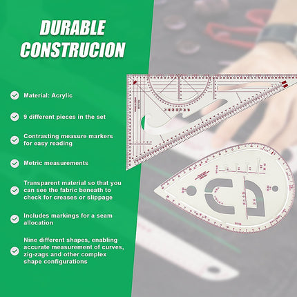 9pc French Curve Ruler Set DIY Sewing Pattern Measuring Tool for Dressmaker.