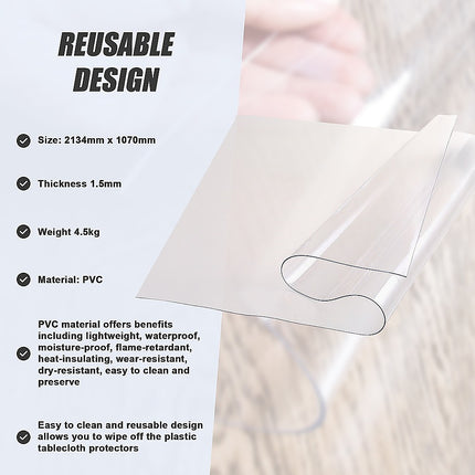PVC Tablecloth Protector Table Cover Dining Table Cloth Plastic 2134x1070mm 1.5mm.