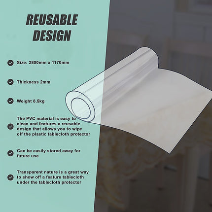 PVC Tablecloth Protector Table Cover Dining Table Cloth Plastic 2800x1170mm 2.0mm.