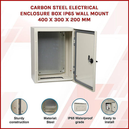 Carbon Steel Electrical Enclosure Box IP65 Wall Mount 400 x 300 x 200 mm.