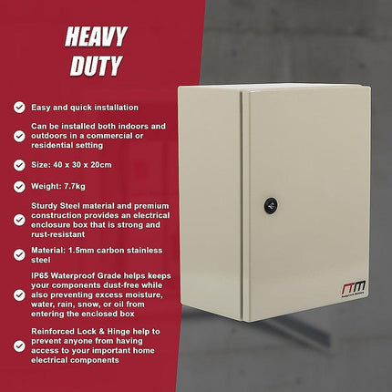 Carbon Steel Electrical Enclosure Box IP65 Wall Mount 400 x 300 x 200 mm.