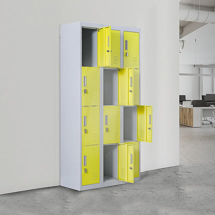 12-Door Locker for Office Gym Shed School Home Storage - Standard Lock with 2 Keys.