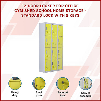 12-Door Locker for Office Gym Shed School Home Storage - Standard Lock with 2 Keys.