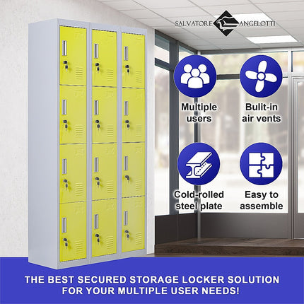 12-Door Locker for Office Gym Shed School Home Storage - Standard Lock with 2 Keys.