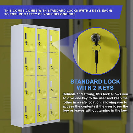 12-Door Locker for Office Gym Shed School Home Storage - Standard Lock with 2 Keys.