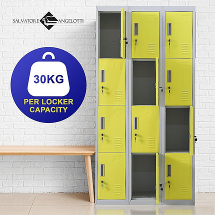 12-Door Locker for Office Gym Shed School Home Storage - Standard Lock with 2 Keys.