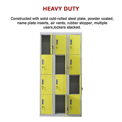 12-Door Locker for Office Gym Shed School Home Storage - Standard Lock with 2 Keys.